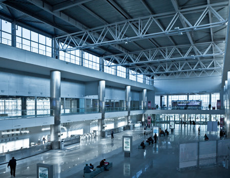 Modern lobby in a business center building のeditorial素材