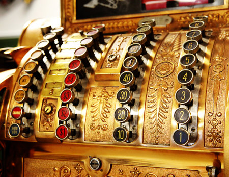 antique store cash register buttons close