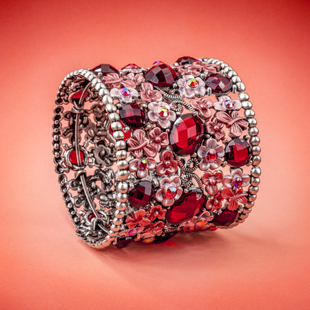 braclet with gems on color backgroundの写真素材