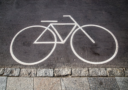 Bicycle road sign and arrowの写真素材