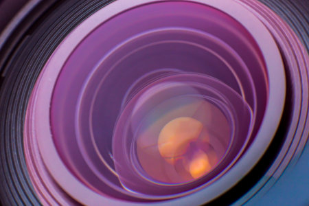 Camera lens with refllection. Close up photoの写真素材