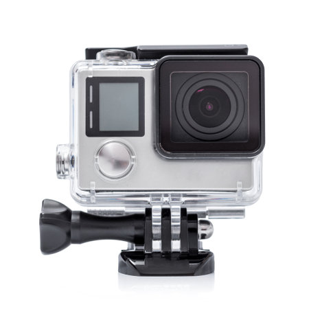 Close up color shot of a small action camera.の写真素材