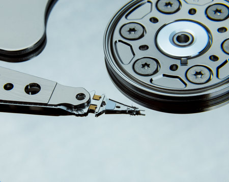 Close up of open computer hard disk drive HDDの写真素材