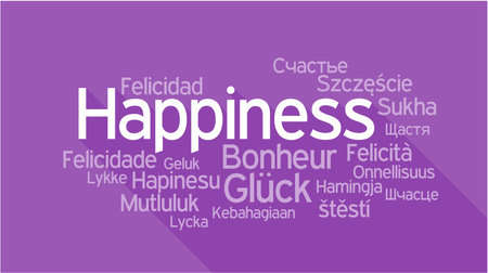 HAPPINESS in different languages, words collage vector illustration.のイラスト素材