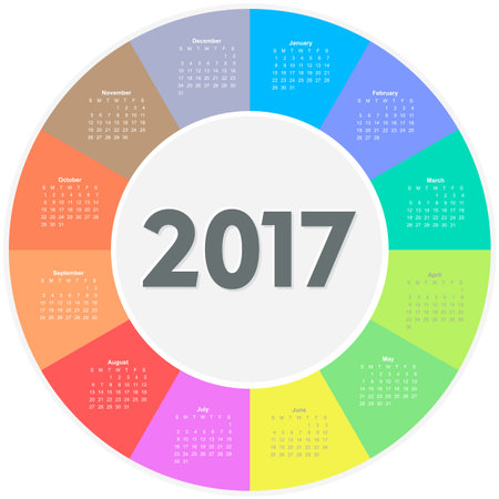 Circle calendar for 2017 year. Colorful vectorのイラスト素材