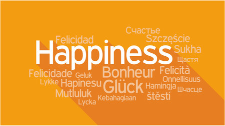 HAPPINESS in different languages, words collage vector illustration.のイラスト素材