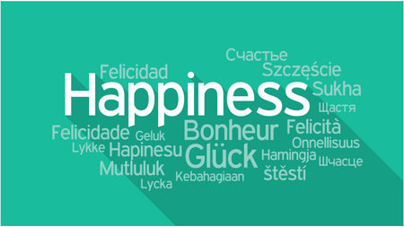 HAPPINESS in different languages, words collage vector illustration.のイラスト素材