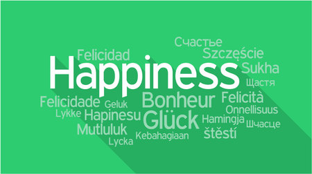 HAPPINESS in different languages, words collage vector illustration.のイラスト素材