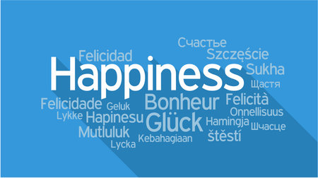 HAPPINESS in different languages, words collage vector illustration.のイラスト素材