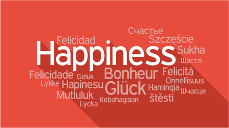 HAPPINESS in different languages, words collage vector illustration.のイラスト素材