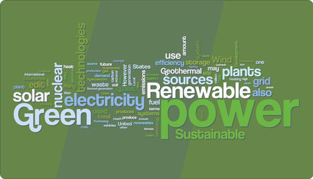 Green power word cloud illustration. Graphic tag collection.のイラスト素材