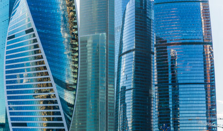 Close up of a office building made of glass.