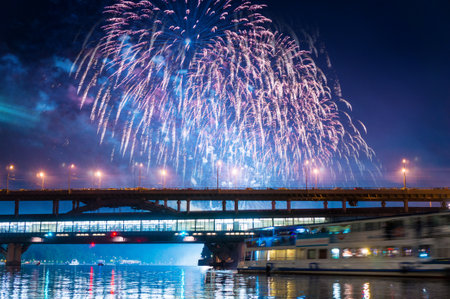 Fireworks over Moscow river - Russia.の写真素材