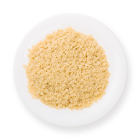 Plate of pasta seen from above isolated on white.の写真素材