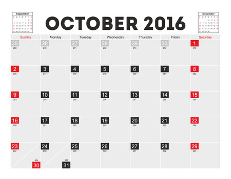 Vector planning calendar October 2016.のイラスト素材