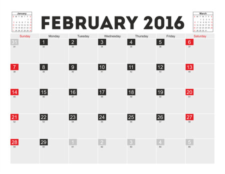 Vector planning calendar February 2016.のイラスト素材