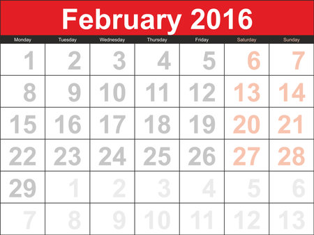 Vector planning calendar February 2016.のイラスト素材
