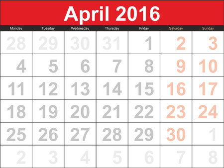 Vector planning calendar April 2016.のイラスト素材