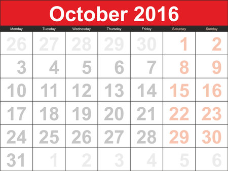 Vector planning calendar October 2016.のイラスト素材