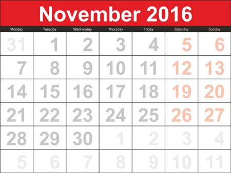 Vector planning calendar November 2016.のイラスト素材