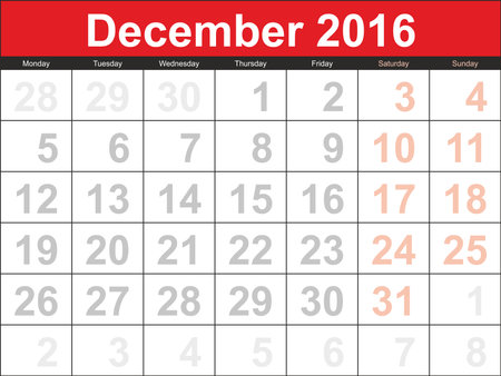Vector planning calendar December 2016.のイラスト素材