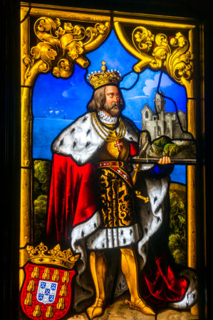 Sintra, Portugal - March 25, 2013: Stained glass window from  Pena National Palace in Sintra, Portugalのeditorial素材