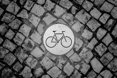 Bicycle sign or icon on the road in the park.の写真素材