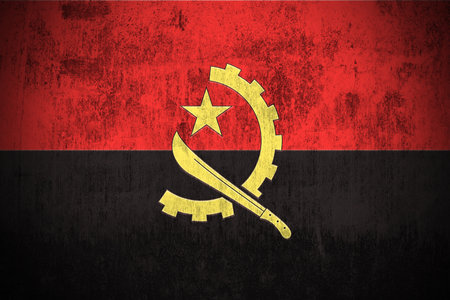 Weathered Flag Of Angola, fabric texturedの写真素材