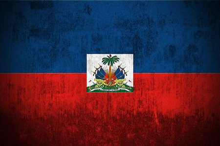 Weathered Flag Of Haiti, fabric texturedの写真素材