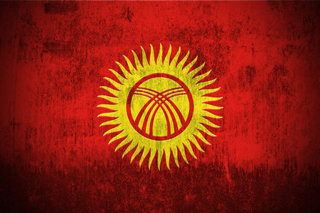 Weathered Flag Of Kyrgyzstan, fabric texturedの写真素材