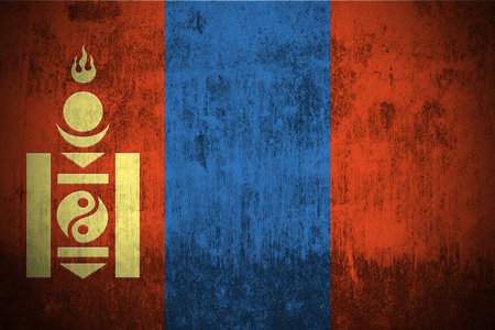 Weathered Flag Of Mongolia, fabric texturedの写真素材
