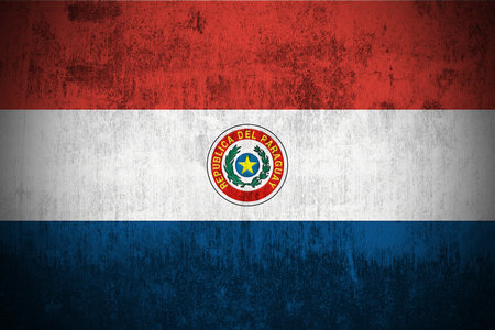 Weathered Flag Of Paraguay, fabric texturedの写真素材