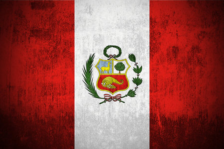 Weathered Flag Of Peru, fabric texturedの写真素材