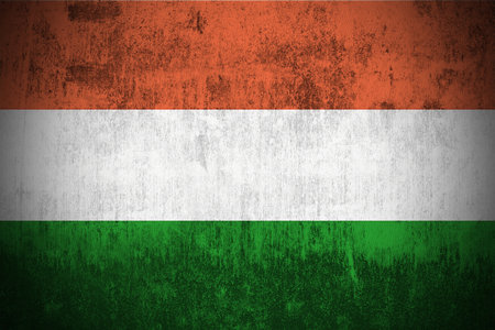 Weathered Flag Of Hungary, fabric texturedの写真素材