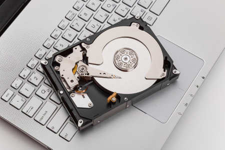 HDD over notebook keyboard, selective focus