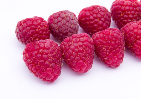 Raspberries isolated on white background.