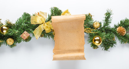 Christmas card parchment over fir tree.の写真素材