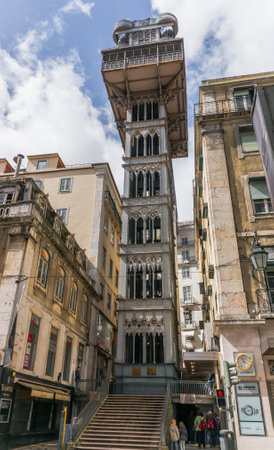 Lisbon, Portugal March 24, 2013: Santa Justa elevator in Lisbon, Portugal on July 27, 2013. The elevator was built by Raoul Mesnard in 1902 to connect Baixa Pombalina and Chiadoのeditorial素材