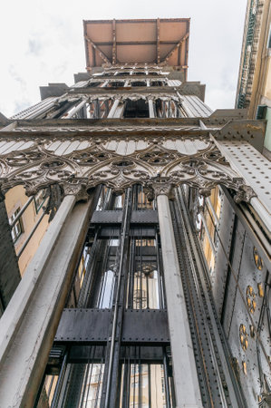 Lisbon, Portugal March 24, 2013: Santa Justa elevator in Lisbon, Portugal on July 27, 2013. The elevator was built by Raoul Mesnard in 1902 to connect Baixa Pombalina and Chiadoのeditorial素材
