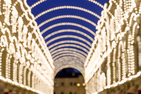 Street with christmas light decoration.の写真素材