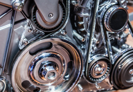 Close up shot of car engine.