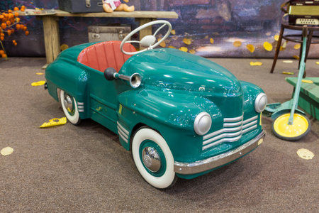 Retro style toy car in a living room.