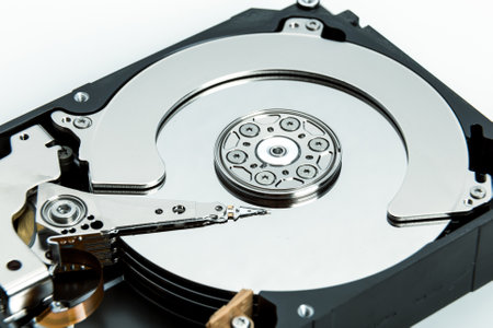 Close up of open computer hard disk drive HDD.