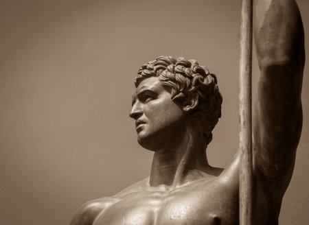 Head and shoulders detail of the ancient sculpture.の写真素材