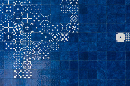 Blue azulejos on the building's exterior in Lisbon, Portugal.の写真素材