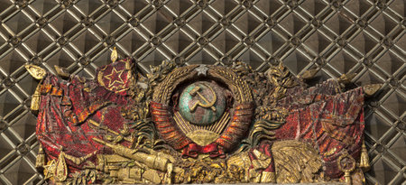 Mosaic soviet USSR emblem with hammer and sickle.の写真素材