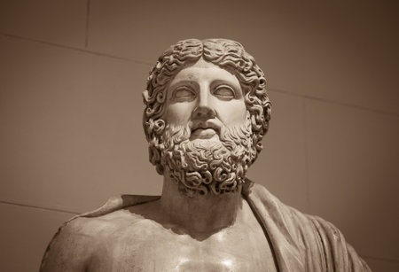 Head and shoulders detail of the ancient sculpture.の写真素材