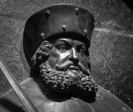 The ancient metal portrait of man with beard.の写真素材