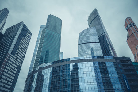 Moscow, Russia - September 13, 2016: Modern glass skyscraper buildings in the Business center.