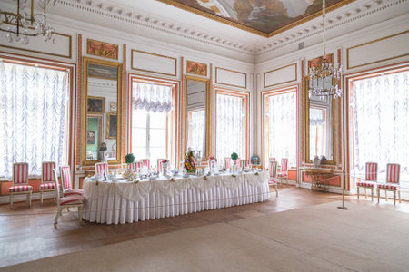 Moscow, Russia - September 3, 2016: Interior of Kuskovo Palace Dining room.のeditorial素材